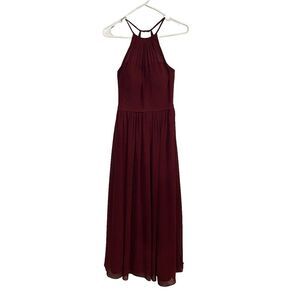 Azazie Bridesmaid Prom Formal Dress Size A4‎ Maroon Chiffon Floor Length Halter
